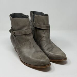 Hanover Side Zip Boots Mens 10 D Gray Leather Strap Buckle Mod Western Vintage